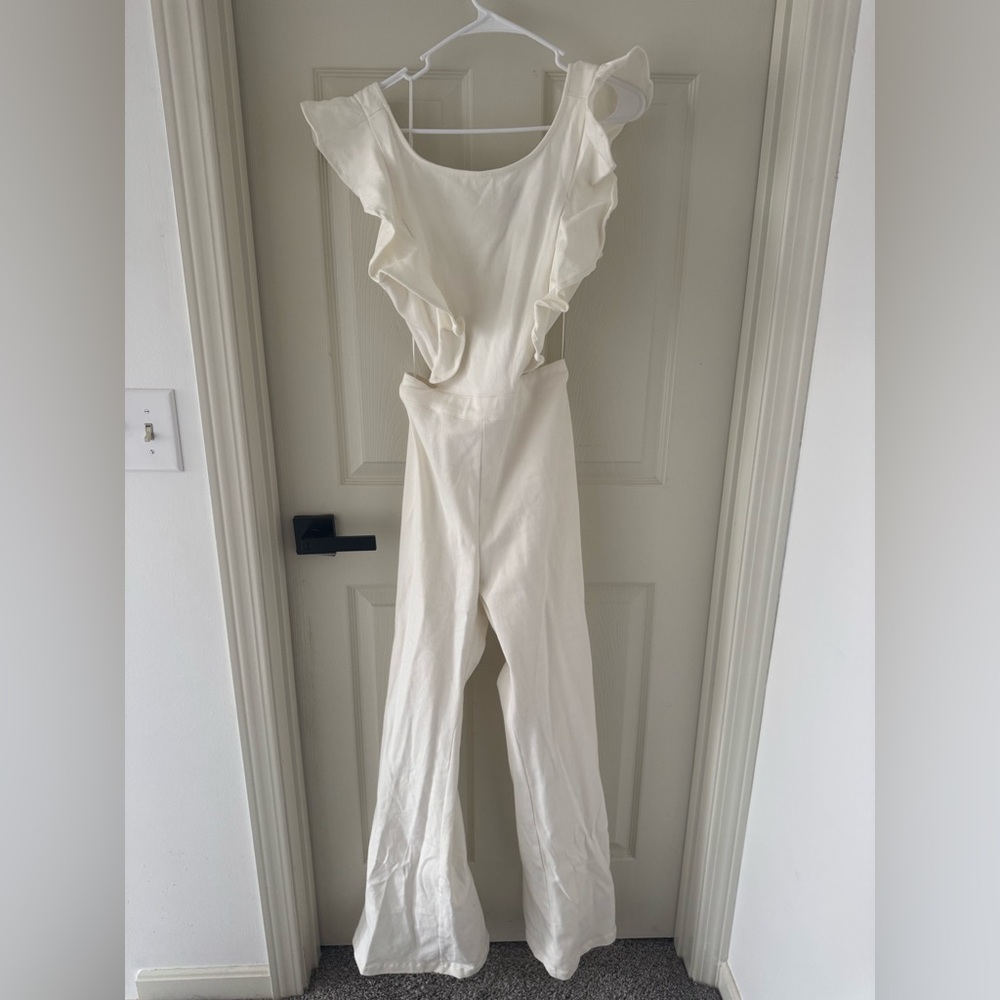 Jealous Tomato Cream Ruffle Jumpsuit